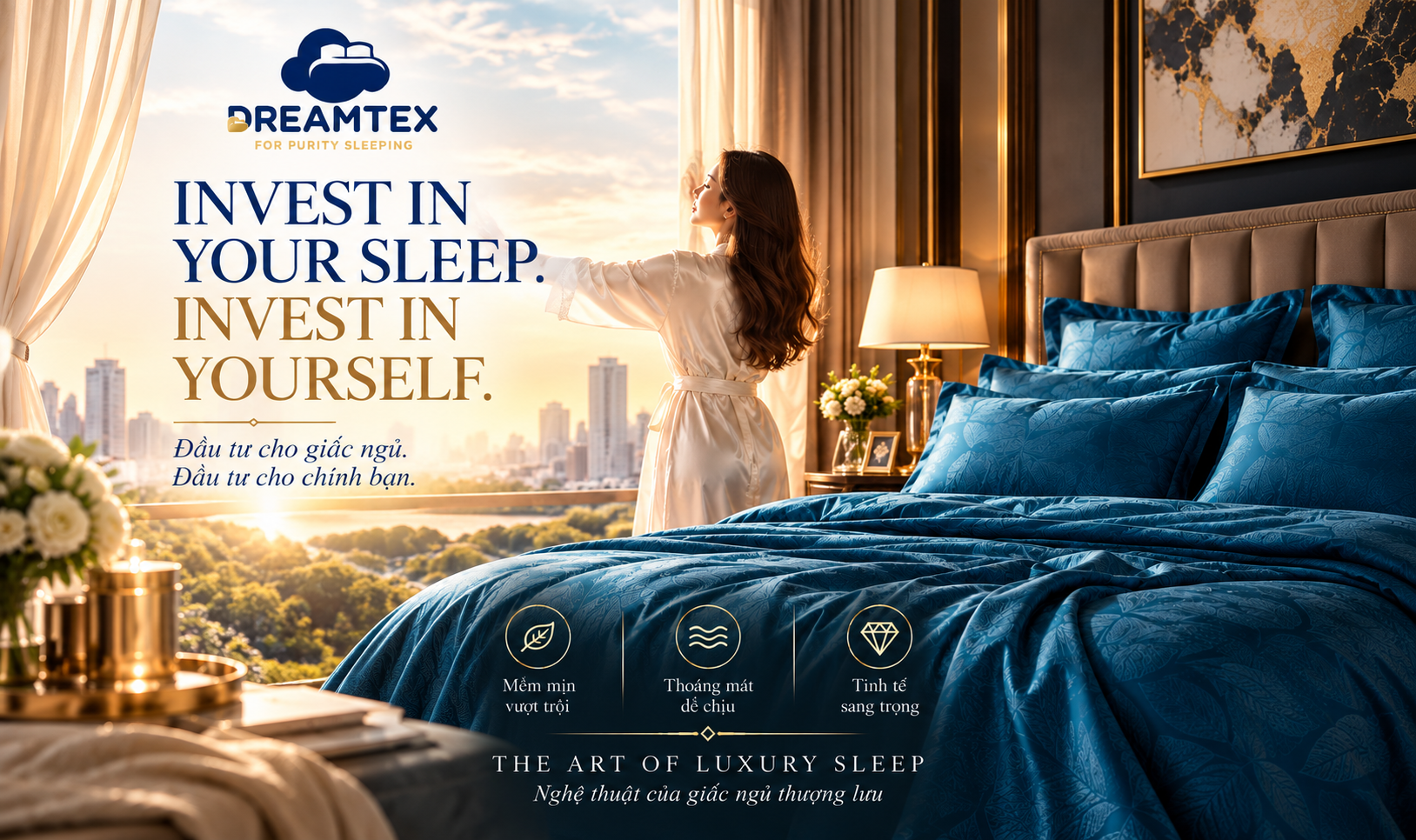 Bộ sưu tập chăn ga Dreamtex Royal 100% sợi gỗ tencel Lyocell cao cấp