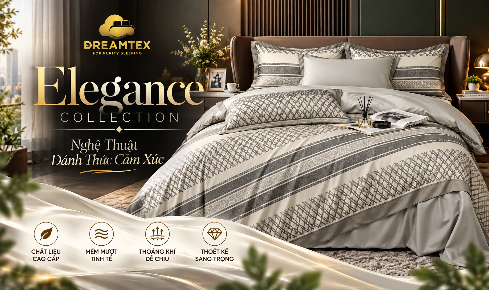 Bộ sưu tập chăn ga Dreamtex Elegance cao cấp – Nghệ Thuật Đánh Thức Cảm Xúc