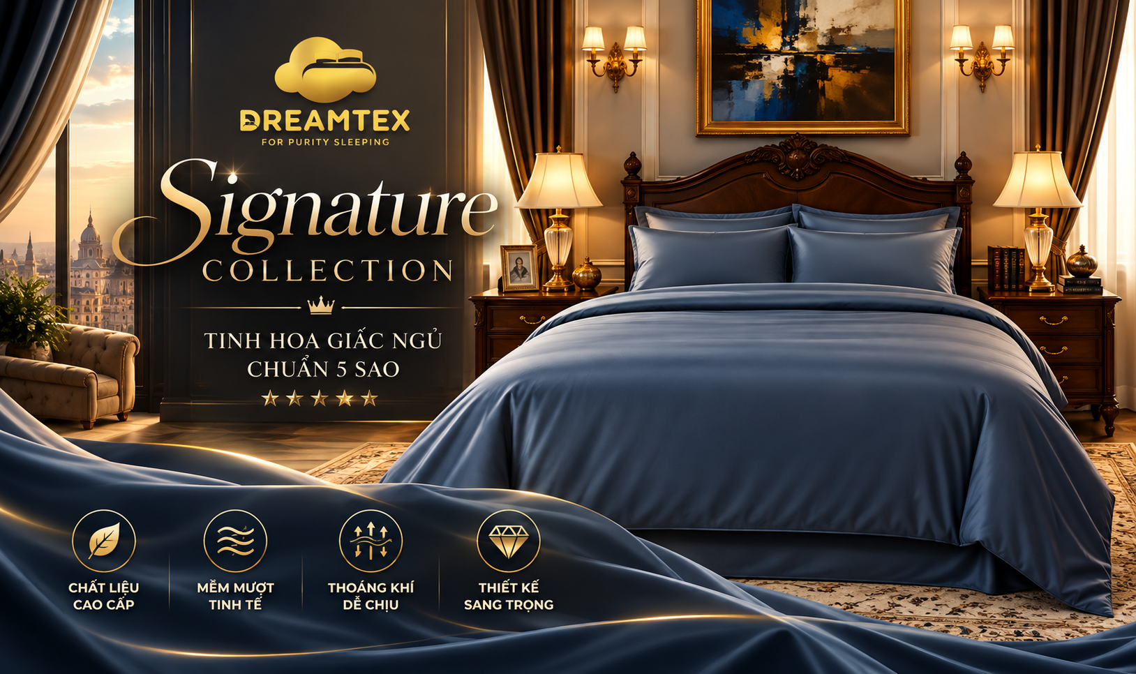 Bộ sưu tập chăn ga Dreamtex Signature – Tinh hoa giấc ngủ chuẩn 5 sao