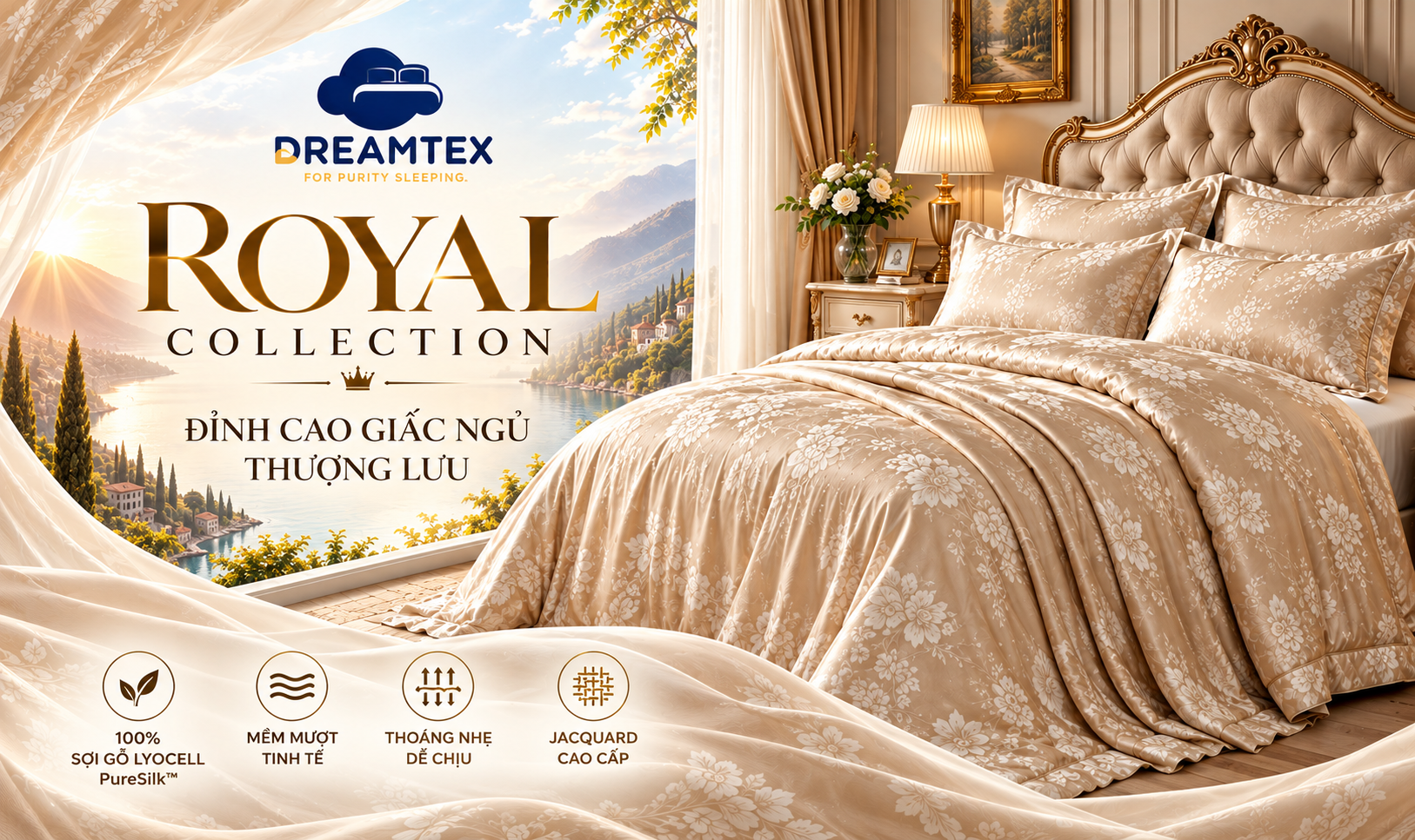 Bộ sưu tập chăn ga Dreamtex Royal 100% sợi gỗ Lyocell cao cấp